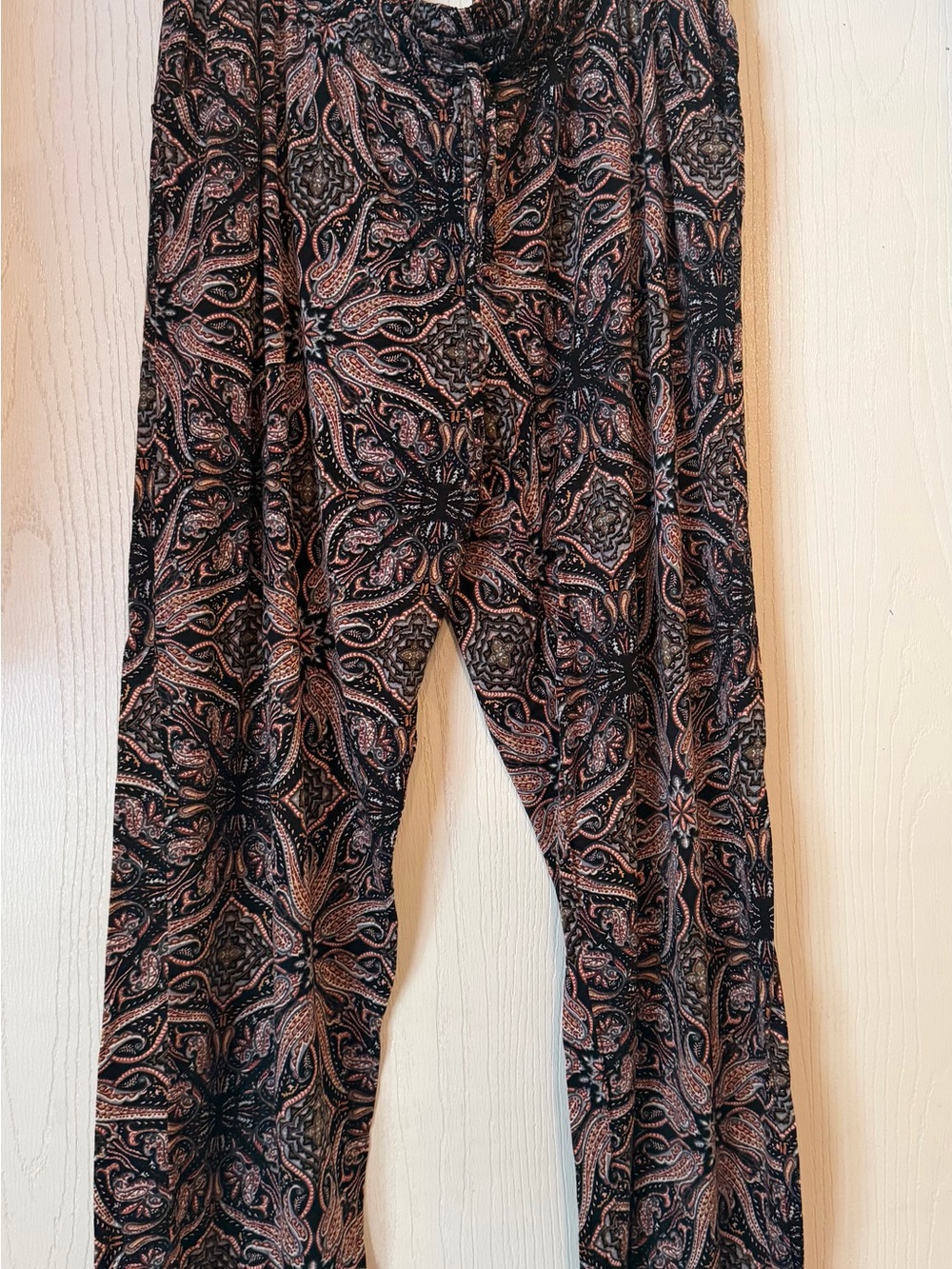 Black Paisley Print Pull-On Pants